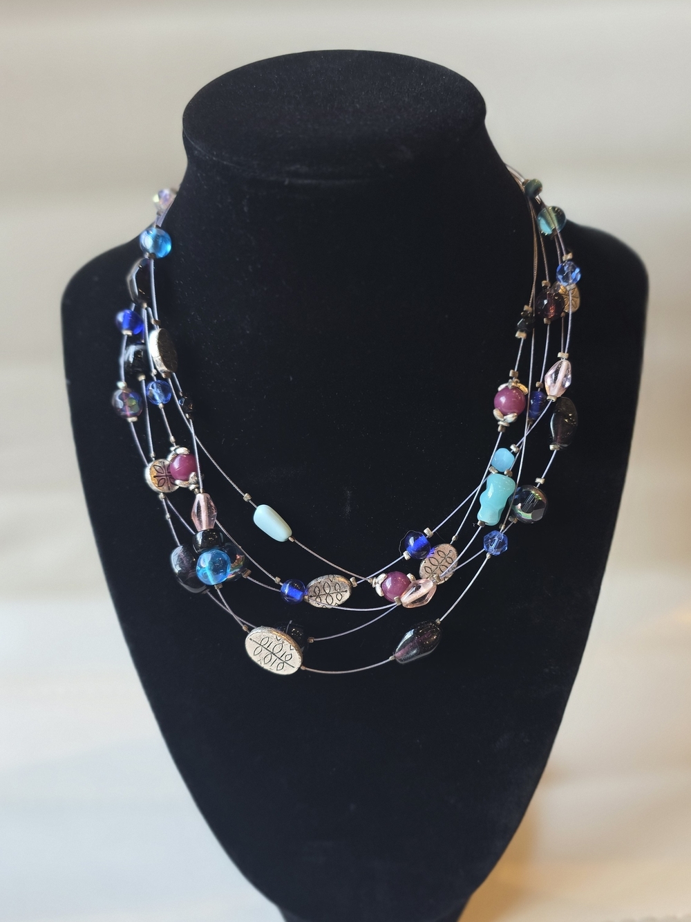 Lia Sophia Multi-Strand Beaded Necklace in Blue, Pink and Turquoise